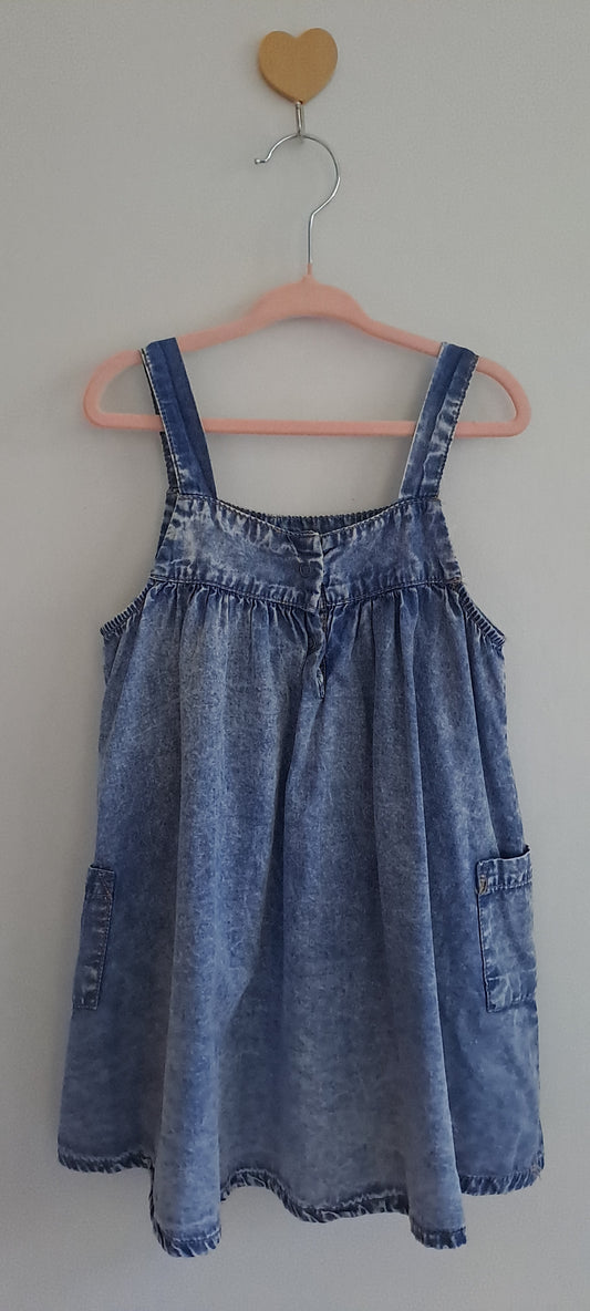 Cotton On Kids Toddler Girls Acid Wash Denim Pinafore Dress 18-24 Months