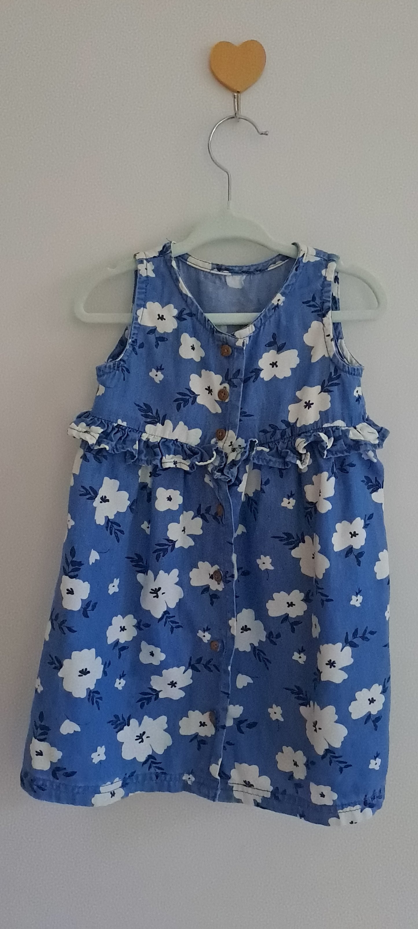 Woolworths Baby Girls Floral Chambray Ruffle Sleeveless Dress 12-18 Months