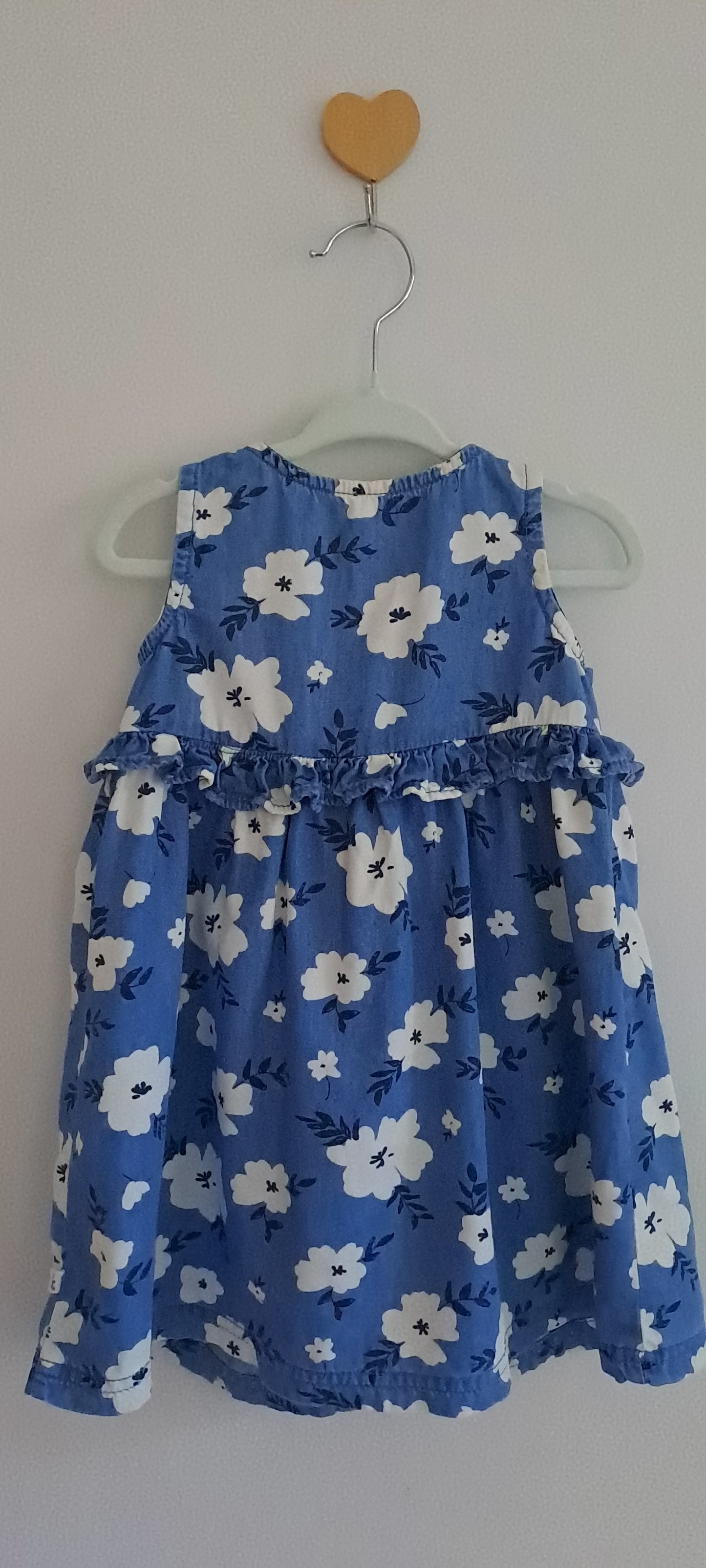 Woolworths Baby Girls Floral Chambray Ruffle Sleeveless Dress 12-18 Months