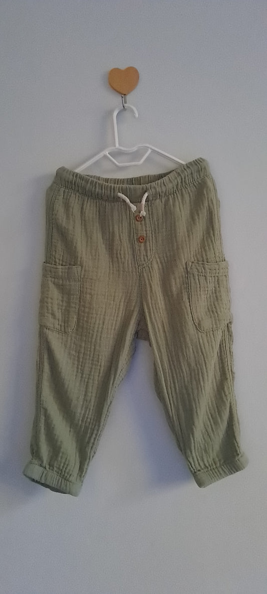 H&M Baby Boys 100% Cotton Muslin Gauze Jogger Pants 12-18 Months