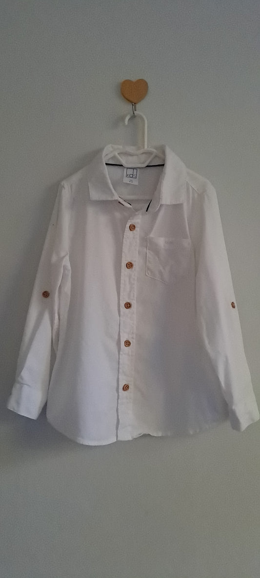 KDS Boys 100% Cotton White Roll-Up Sleeve Formal Shirt 4-5 Years