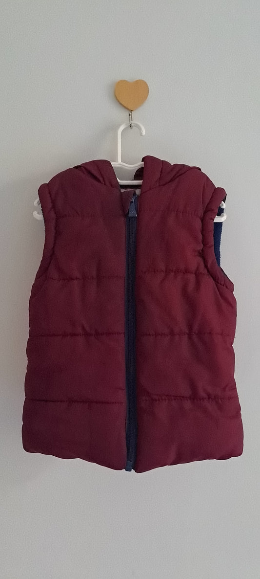 Waga Dude Boys Burgundy Hooded Puffer Gilet Vest 2-3 Years