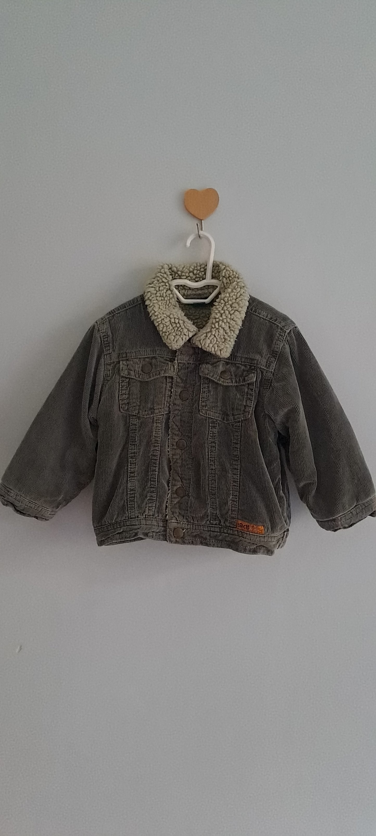 Naartjie Boys Grey Corduroy Borg-Collar Winter Jacket 12-18 Months