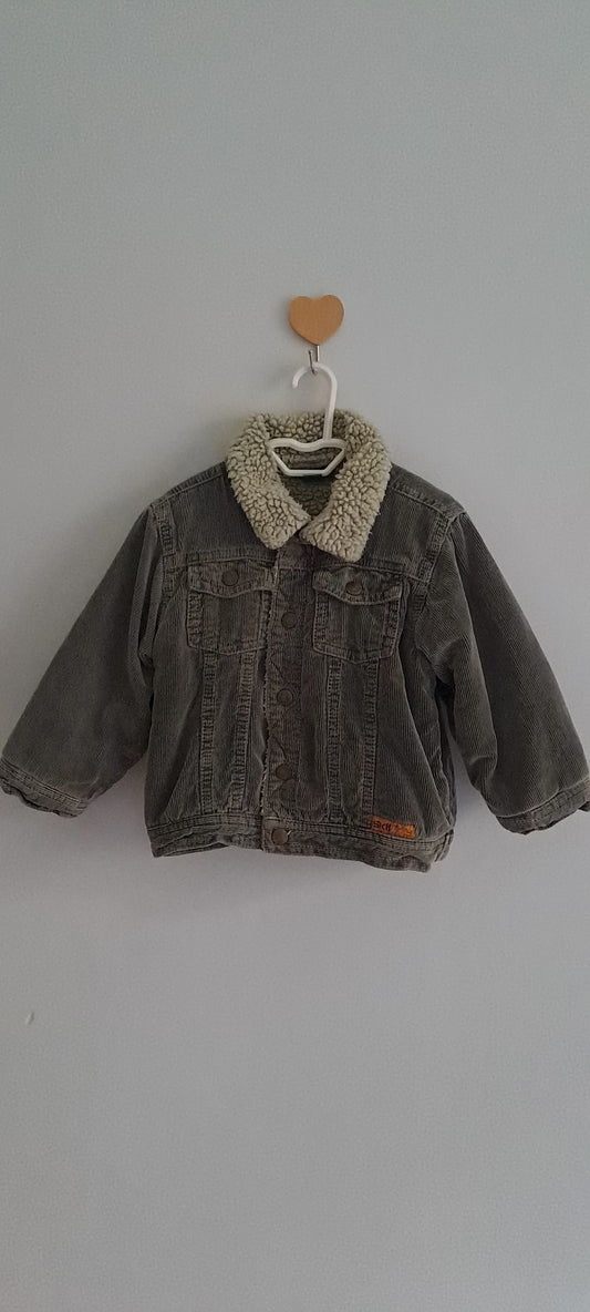 Naartjie Boys Grey Corduroy Borg-Collar Winter Jacket 12-18 Months