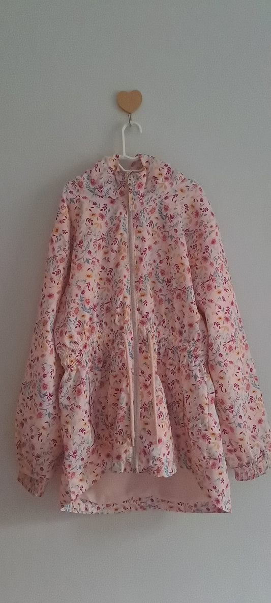 Real Kids Girls Pink Floral Hooded Raincoat Parka Jacket 9-10 Years