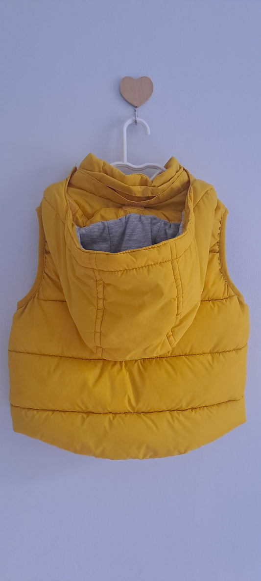 H&M Boys Mustard Yellow "NY" Hooded Puffer Gilet Vest 18-24 Months