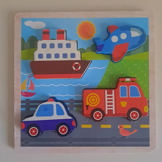 Toddler Vehicles Chunky Wooden Puzzle 4 Pieces