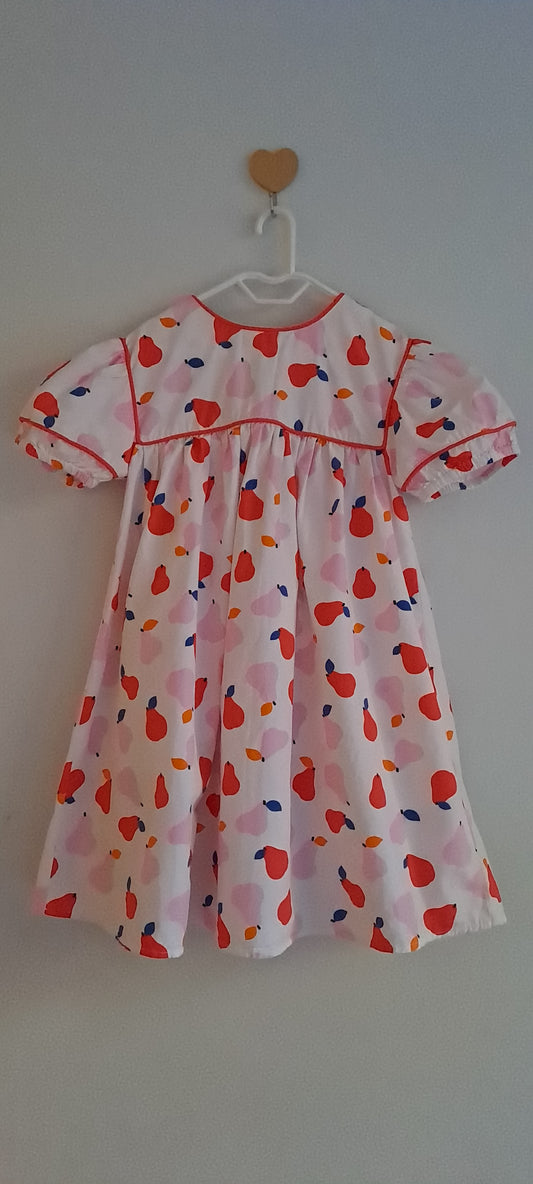 UNIQ Kids Girls White Fruit Pear Print Puff Sleeve Dress 6-7 Years