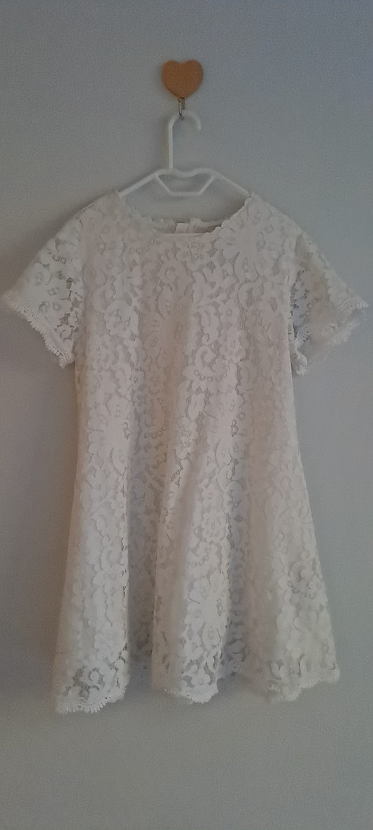 Forever 21 Girls White Floral Guipure Lace Shift Dress 5-6 Years