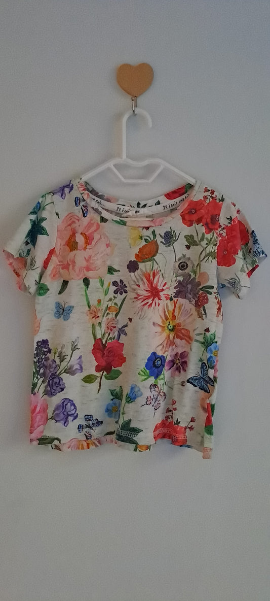 H&M Baby Girls Off-White Floral Botanical Print T-Shirt 18-24 Months