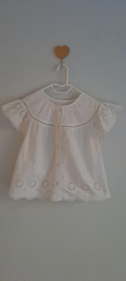 Zara Kids Girls White Broderie Anglaise Flutter Sleeve Blouse 2-3 Years