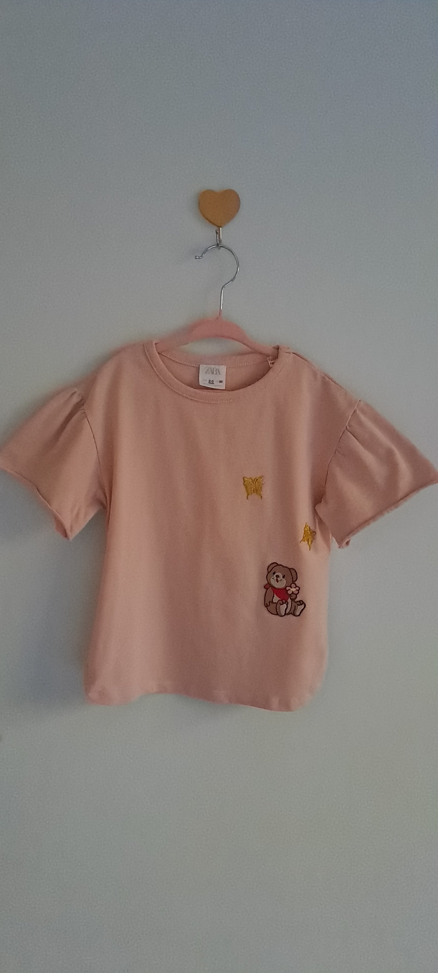 Zara Kids Girls Dusty Pink Custom Butterfly & Bear T-Shirt - The Upcycle Edit 2-3 Years
