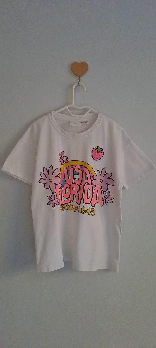 Zara Kids Girls White Custom Florida Graphic T-Shirt - The Upcycle Edit 5-6 Years
