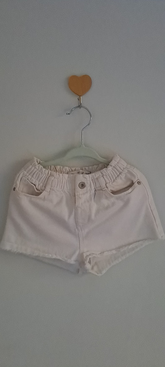 Zara Kids Girls Off-White Denim Frayed Shorts 2-3 Years