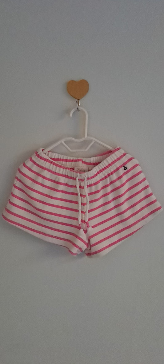 Zara Kids Girls Pink & White Striped Terry Towelling Shorts 18-24 Months