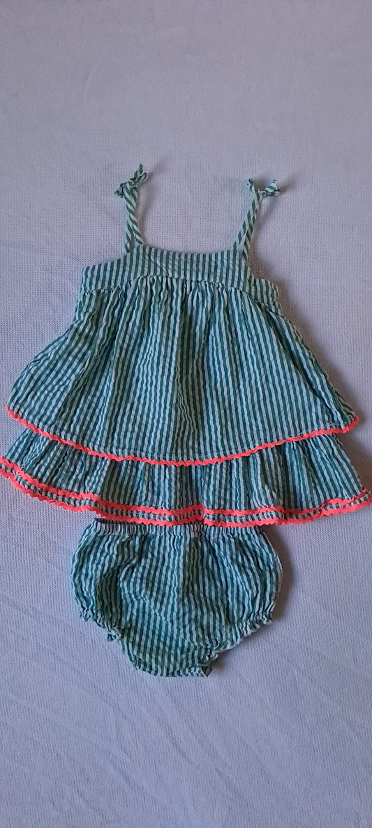 Made For Baby by Clicks Girls Teal & White Striped Tiered Dress & Nappy Cover Set 18-24 Months