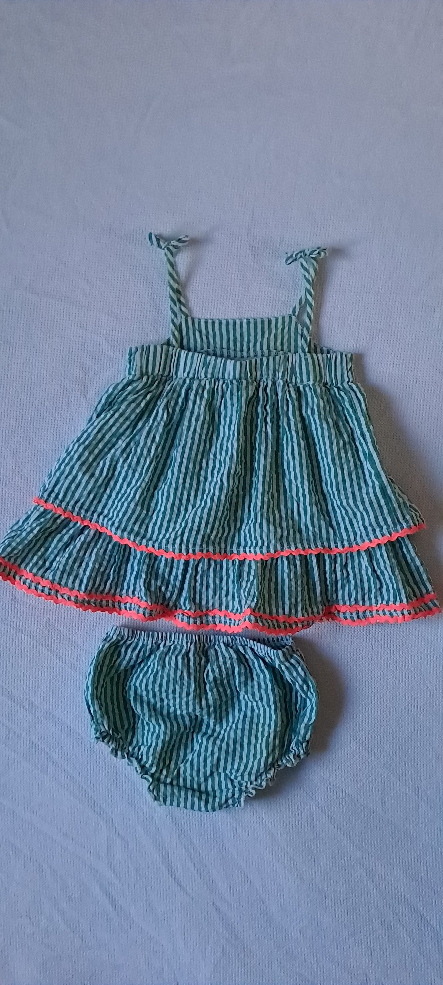 Made For Baby by Clicks Girls Teal & White Striped Tiered Dress & Nappy Cover Set 18-24 Months