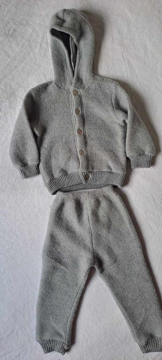Friends Kidswear Merino Boiled Wool Hooded Cardigan & Trousers Set 18-24 Months
