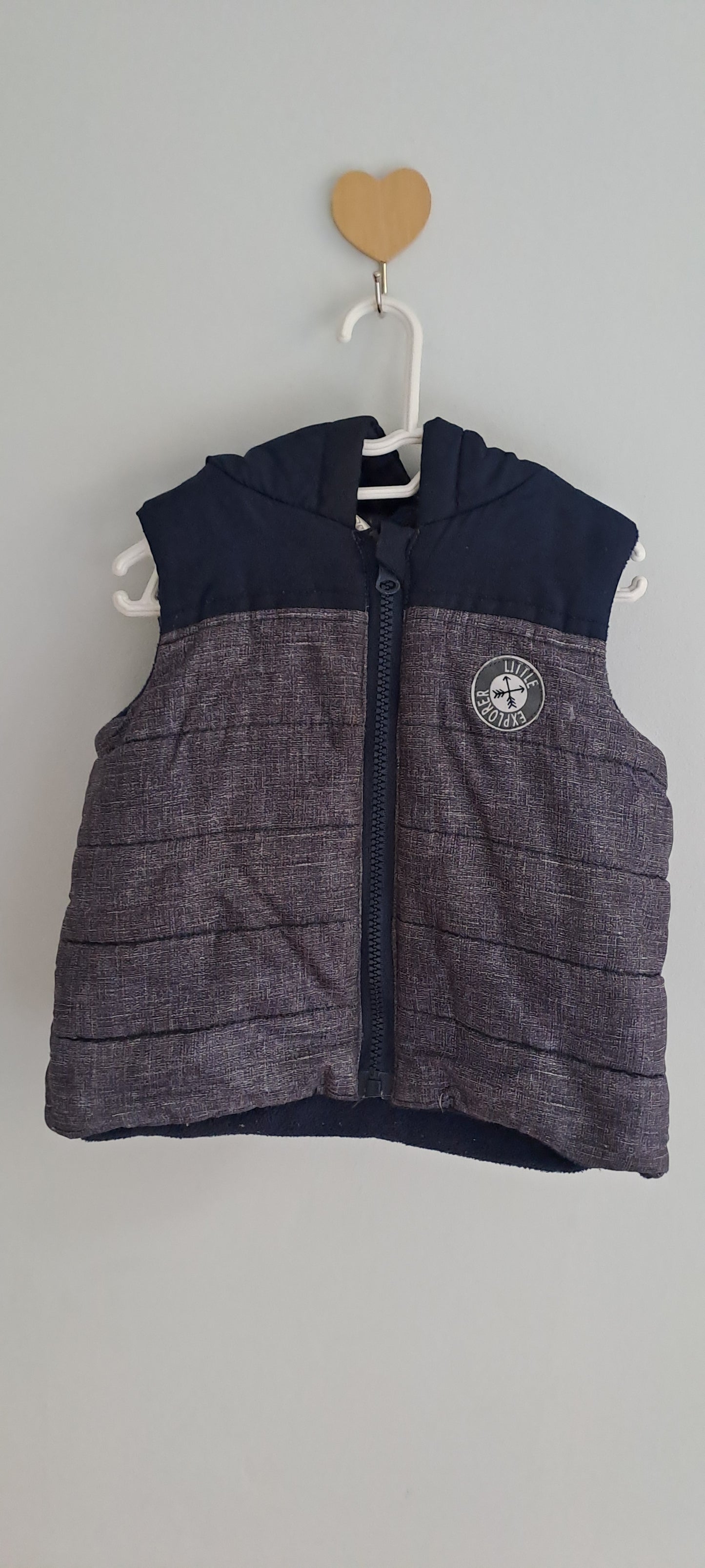 Exact Kids Baby Boys Navy & Grey Textured Hooded Puffer Gilet 12-18 Months