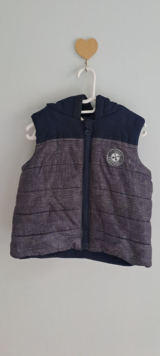 Exact Kids Baby Boys Navy & Grey Textured Hooded Puffer Gilet 12-18 Months