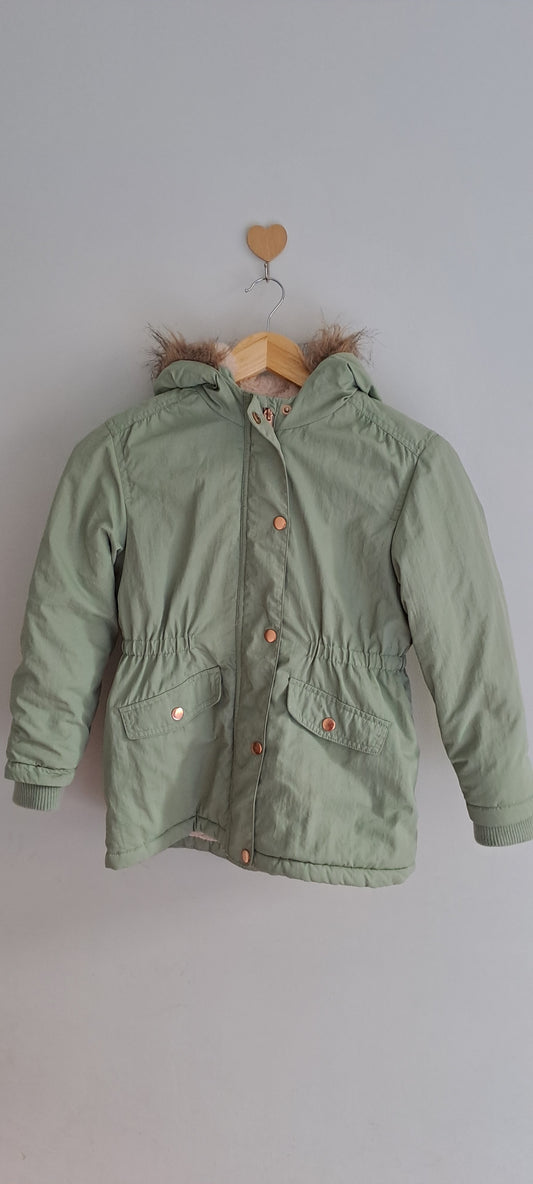 Woolworths Girls Sage Green Fur-Trim Hooded Parka Winter Jacket 8-9 Years