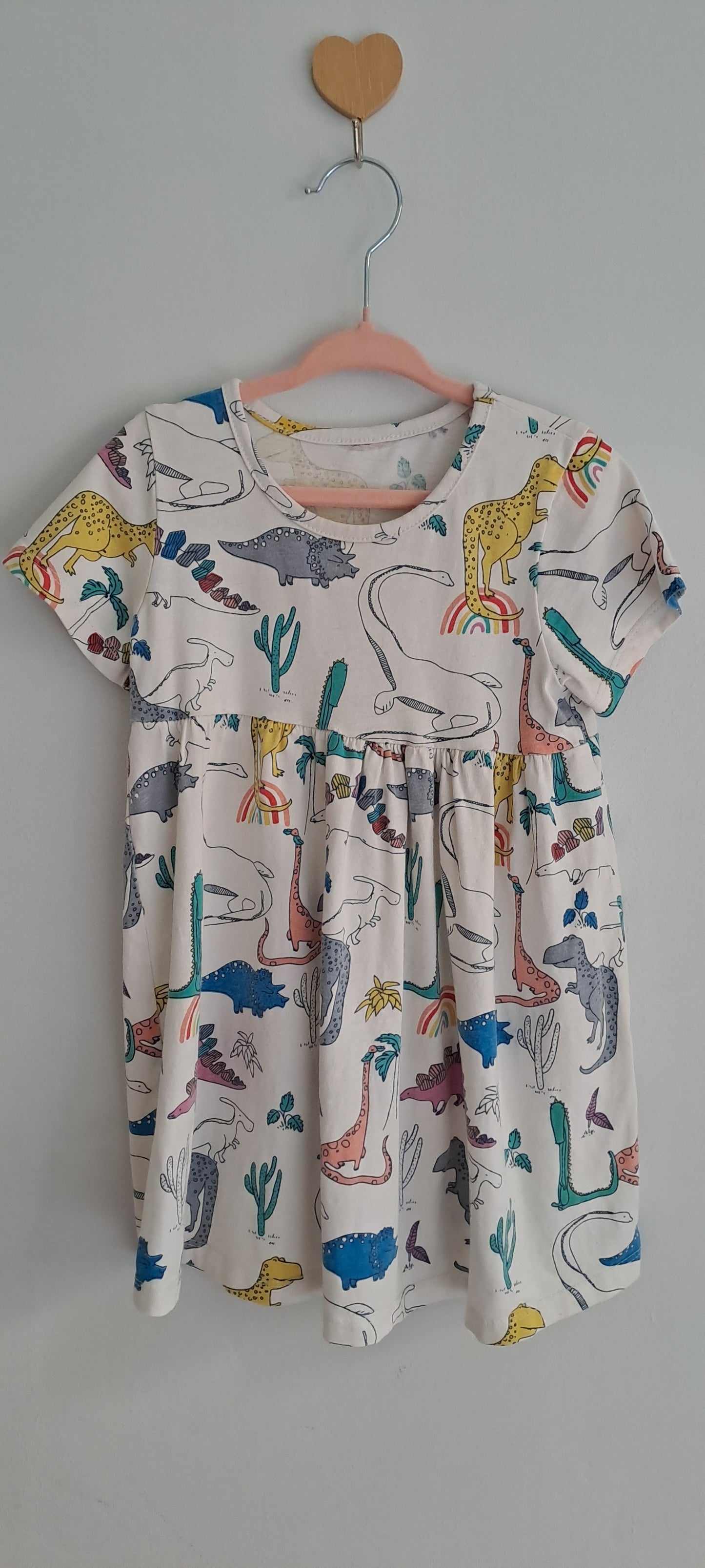 Primark Kids Girls White Dinosaur & Rainbow Print Dress 3-4 Years