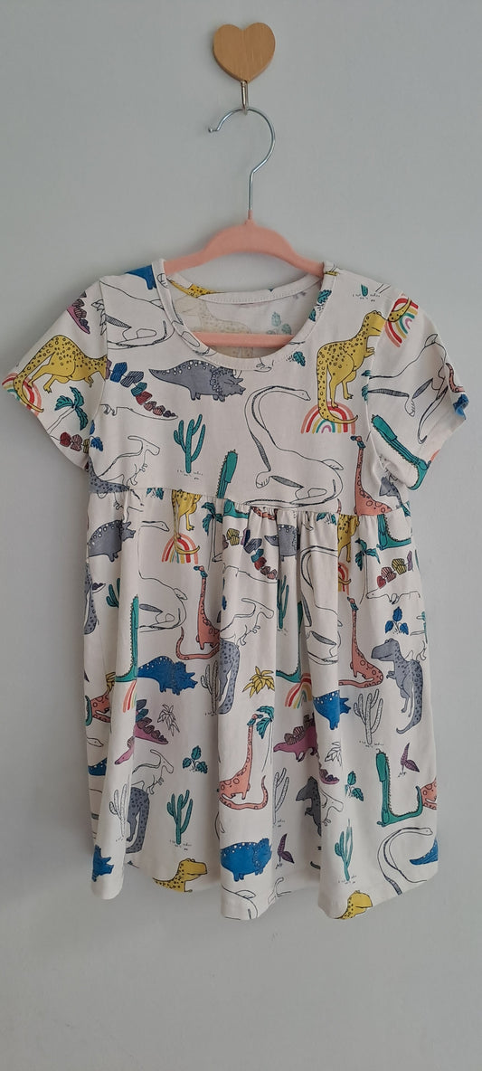 Primark Kids Girls White Dinosaur & Rainbow Print Dress 3-4 Years