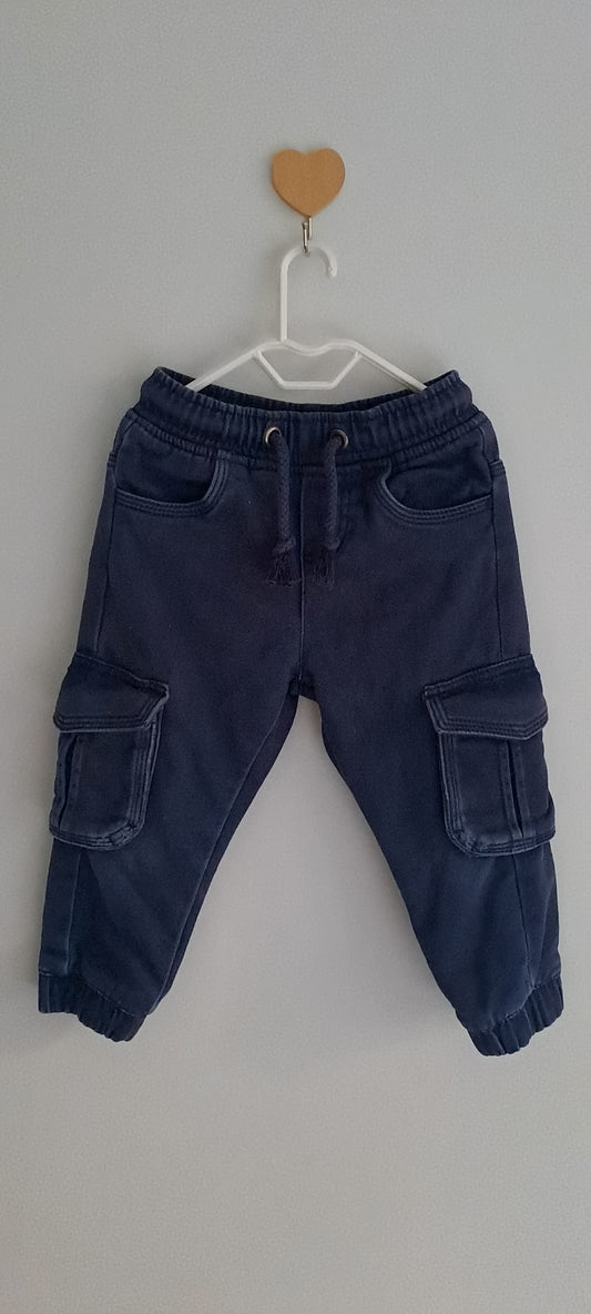 Woolworths Kids Boys Navy Denim-Look Knit Jogger Cargo Trousers 18-24 Months