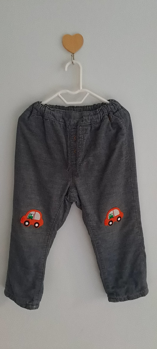 H&M Boys Grey Custom Red Car & Frog Corduroy Trousers 18-24 Months