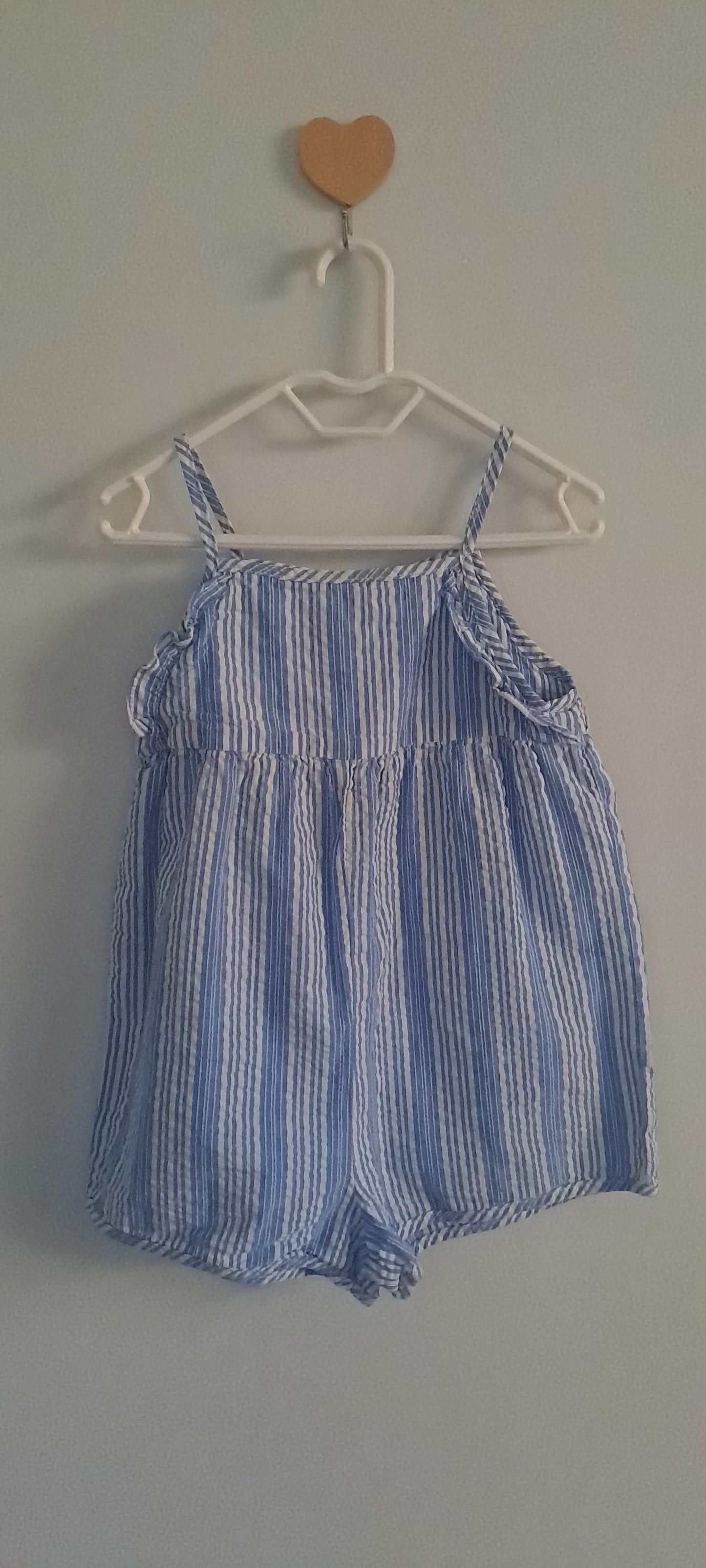 Zara Kids Girls Blue & White Striped Seersucker Playsuit Romper 12-18 Months