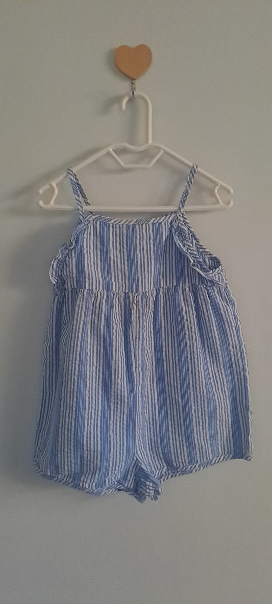 Zara Kids Girls Blue & White Striped Seersucker Playsuit Romper 12-18 Months