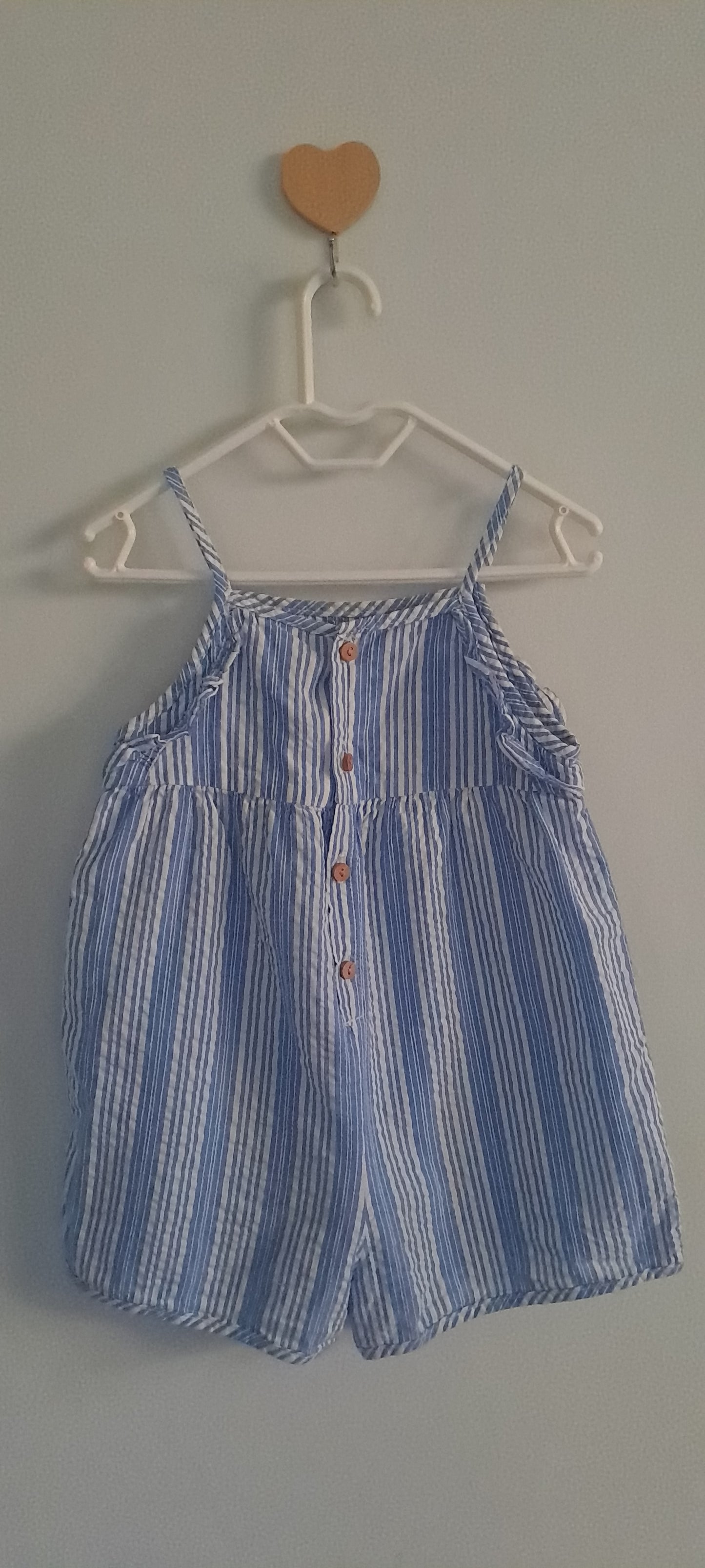 Zara Kids Girls Blue & White Striped Seersucker Playsuit Romper 12-18 Months