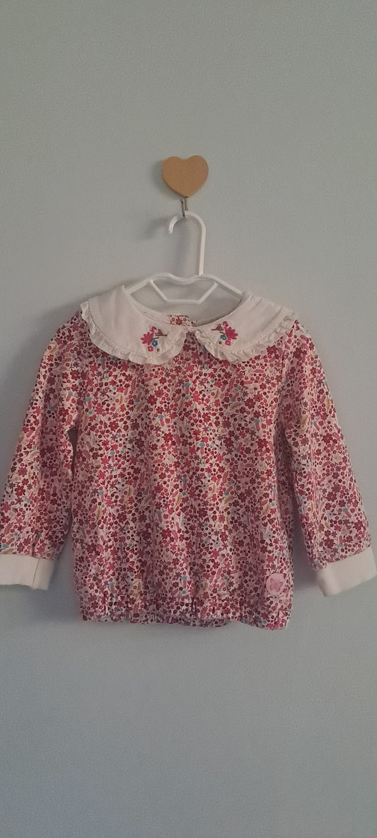 Dunnes Stores Baby Girls Red Floral Long Sleeve Blouse 9-12 Months
