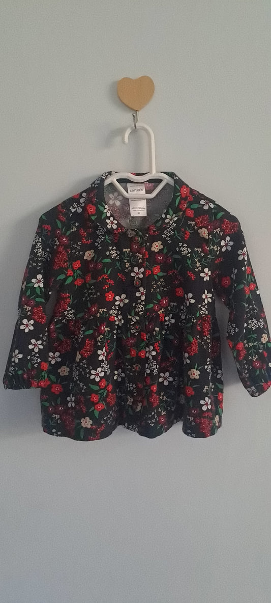 Carter's Baby Girls Black Ditsy Floral Button-Down Peplum Top 6-9 Months