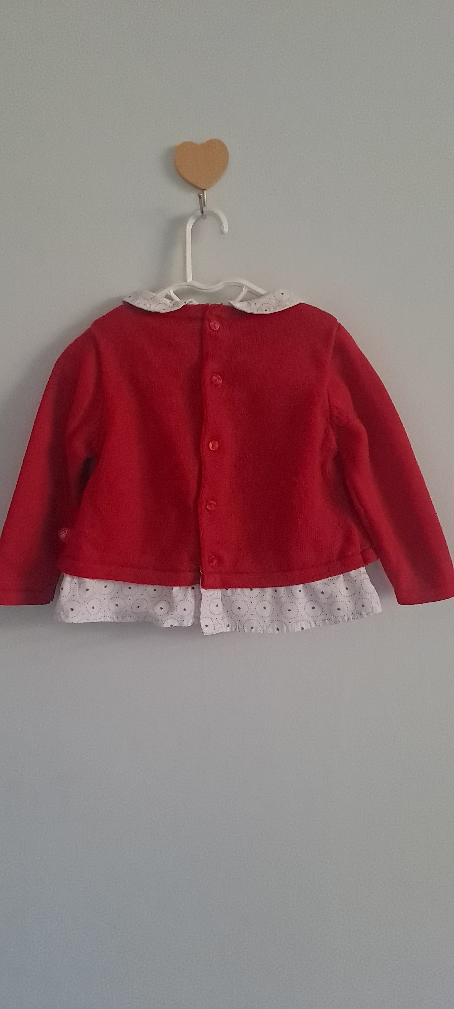 Obaïbi Baby Girls Red Faux-Wrap Knit Cardigan & Collared Blouse 2-Piece Set 9-12 Months