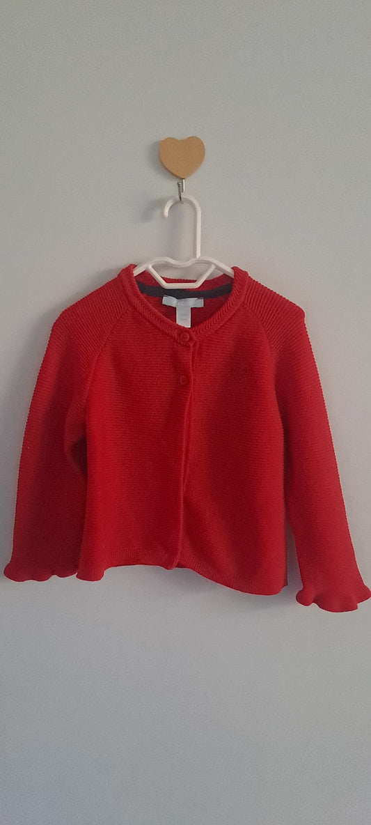Obaïbi Baby Girls Red Ribbed Knit Ruffle-Sleeve Cardigan 12-18 Months