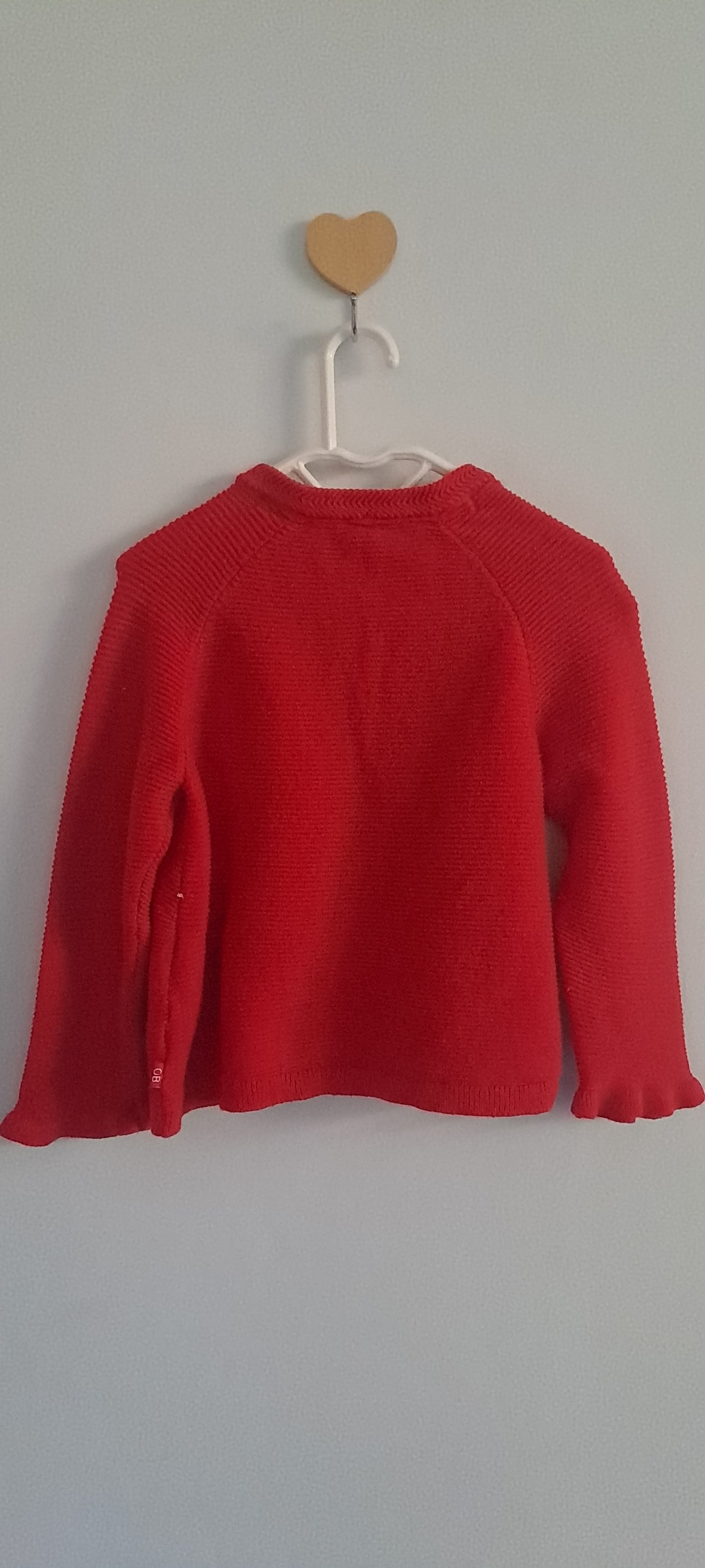 Obaïbi Baby Girls Red Ribbed Knit Ruffle-Sleeve Cardigan 12-18 Months