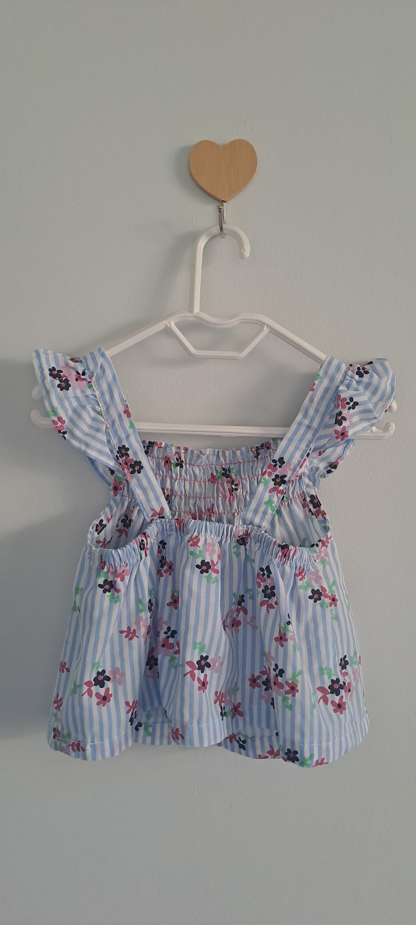 Park Bench Kids Girls Blue Striped Smocked Floral Blouse 9-12 Months