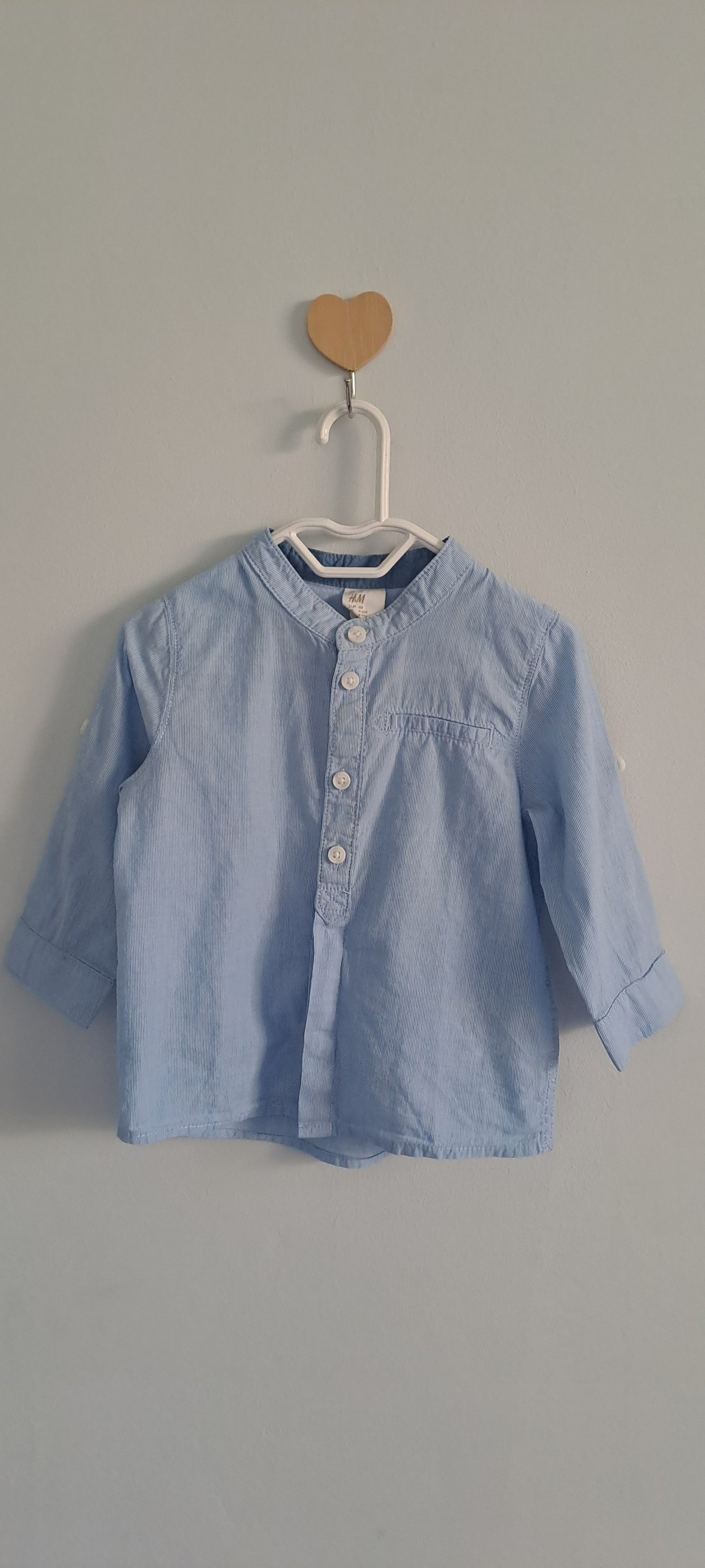 H&M Baby Boys Light Blue Striped Mandarin Collar Popover Shirt 4-6 Months