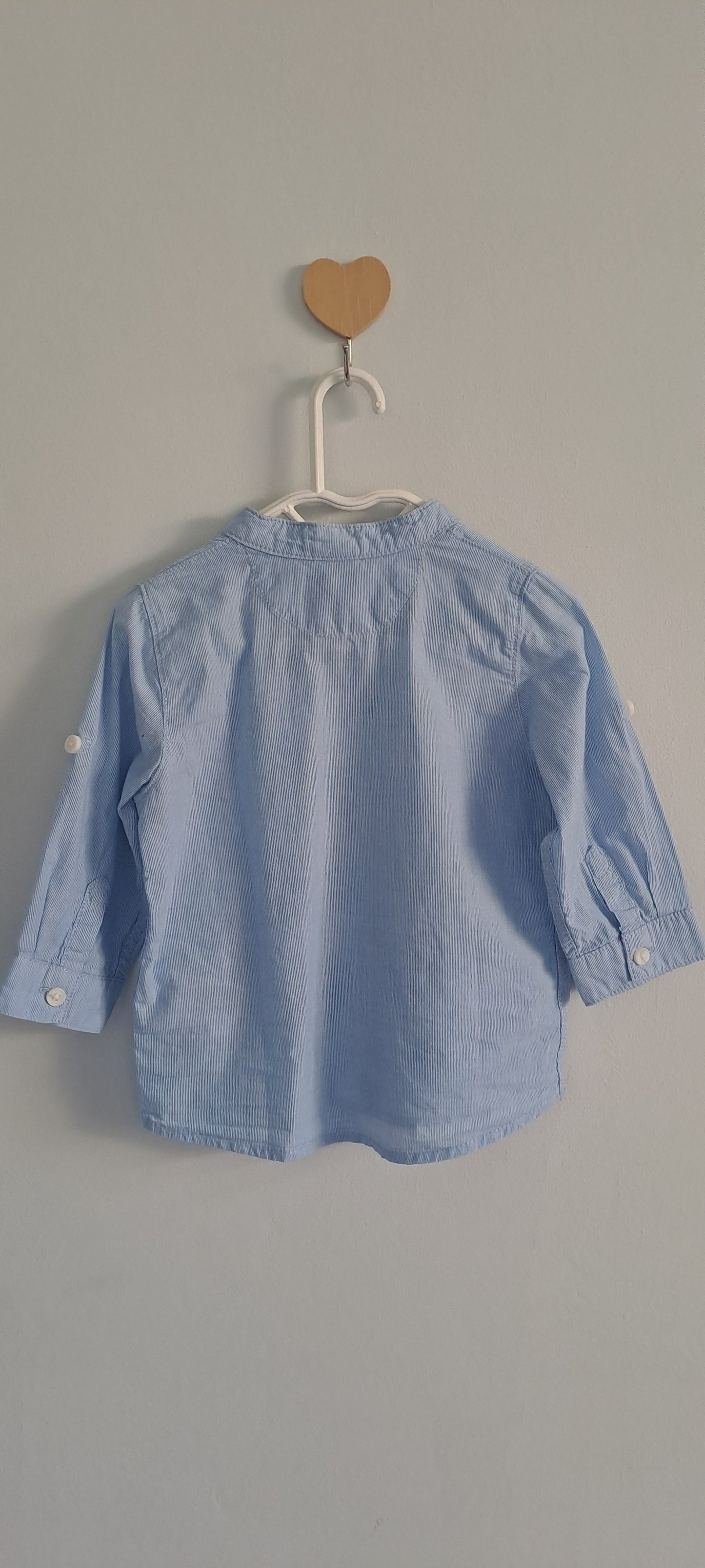 H&M Baby Boys Light Blue Striped Mandarin Collar Popover Shirt 4-6 Months