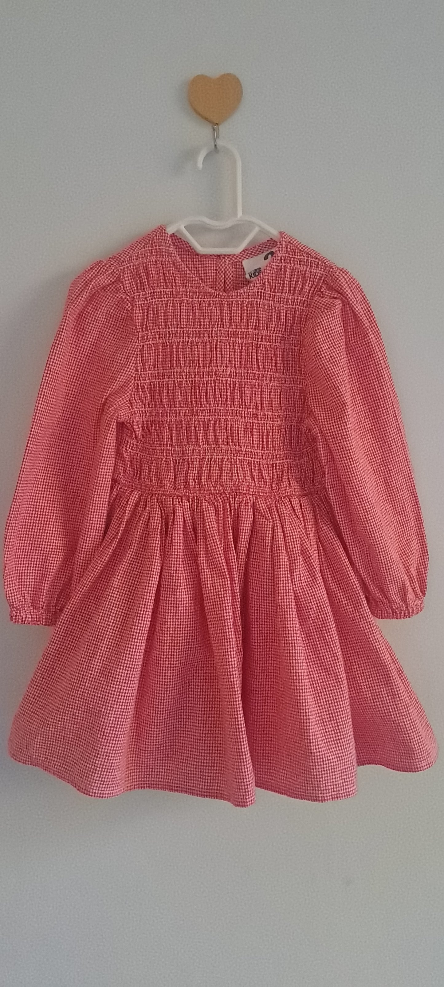 Cotton On Kids Girls Red Gingham Smocked Long Sleeve Dress 18-24 Months