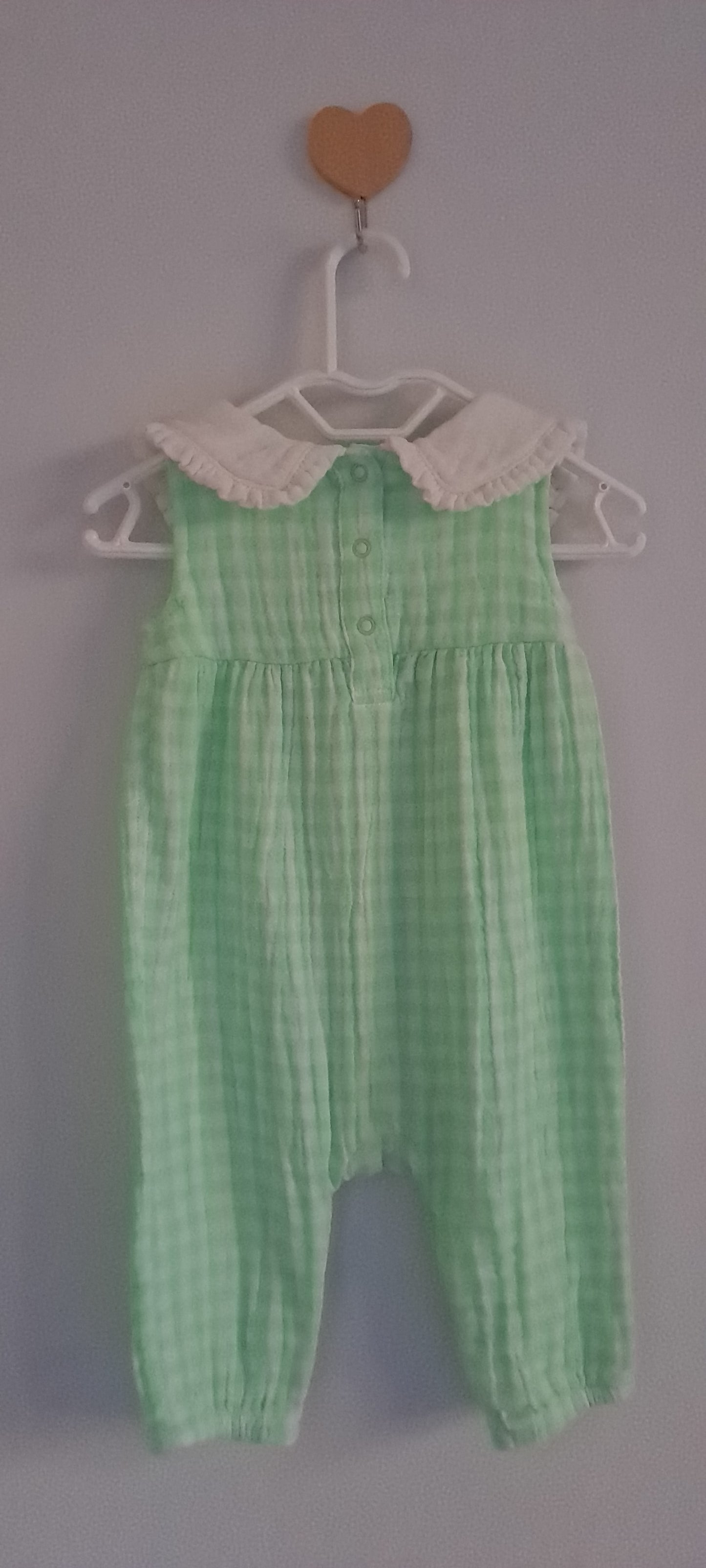 Cat & Jack Baby Girls Mint Gingham Muslin Embroidered Collar Romper 0-3 Months