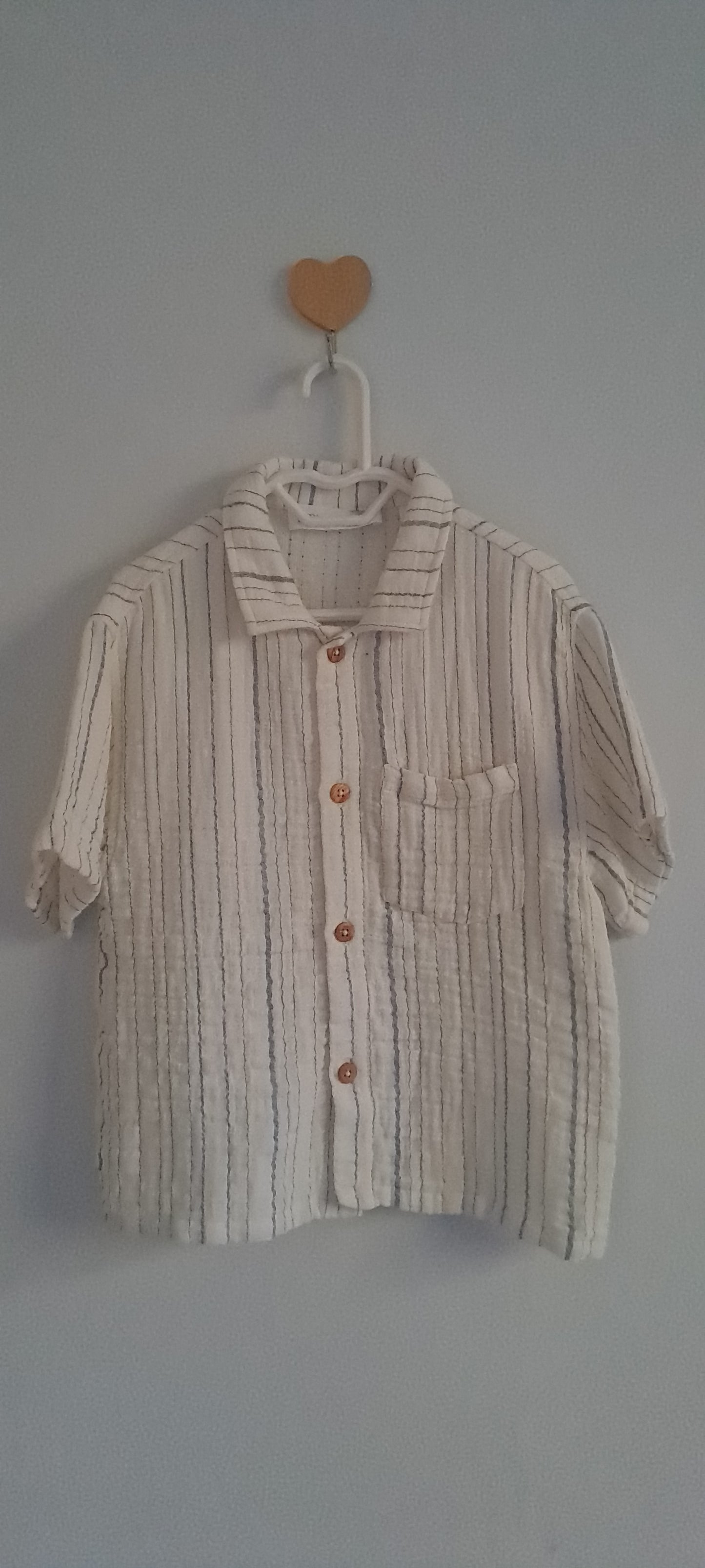 Zara Kids Boys Off-White Striped Textured Cotton Muslin Shirt 2-3 Years
