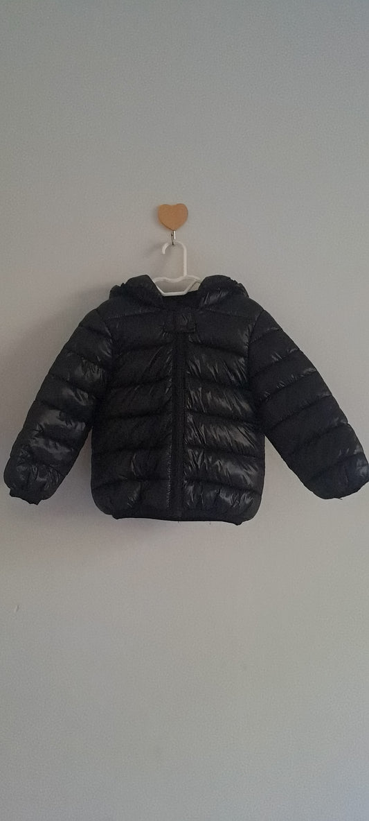 Unisex Black Glossy Hooded Puffer Winter Jacket Size 80 9-12 Months