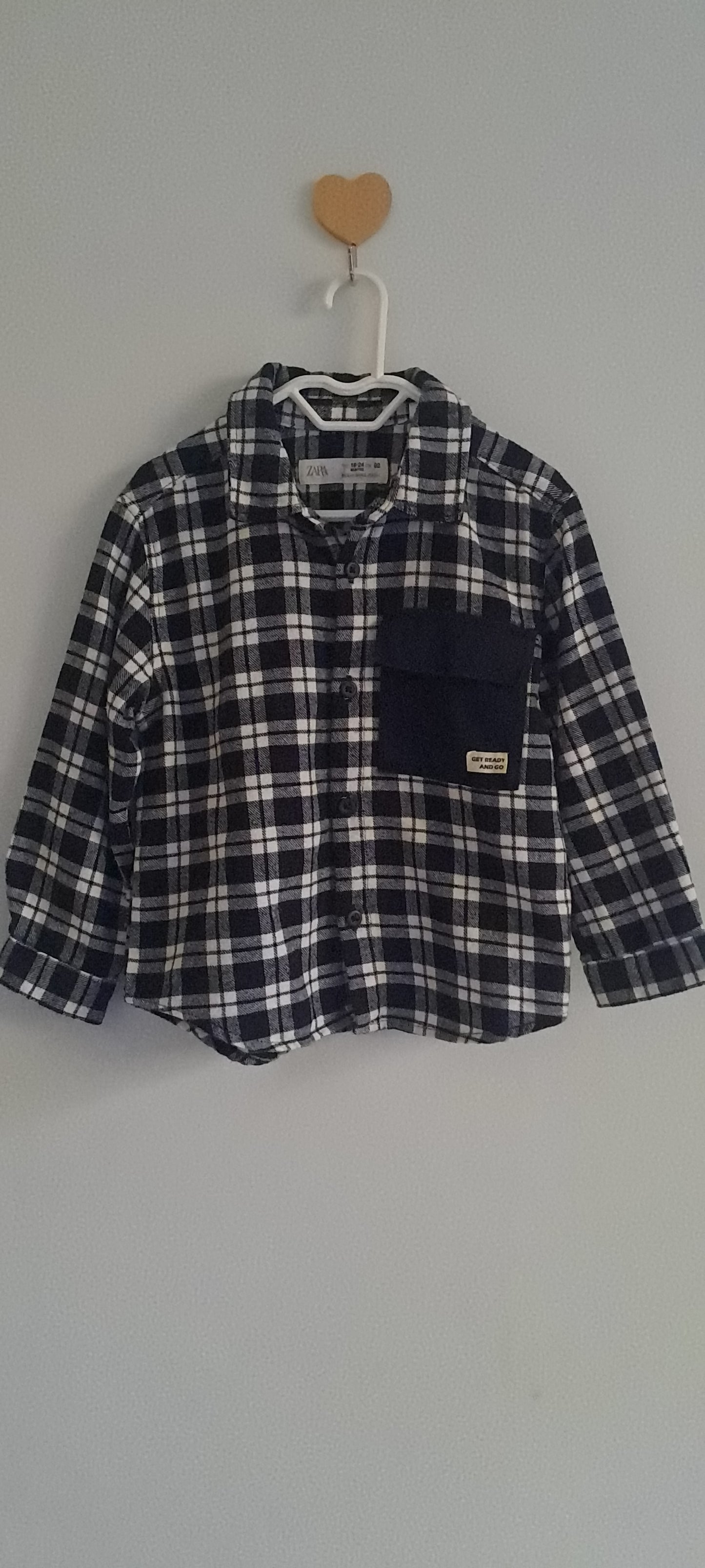 Zara Kids Boys Black & White Check Flannel Overshirt 18-24 Months
