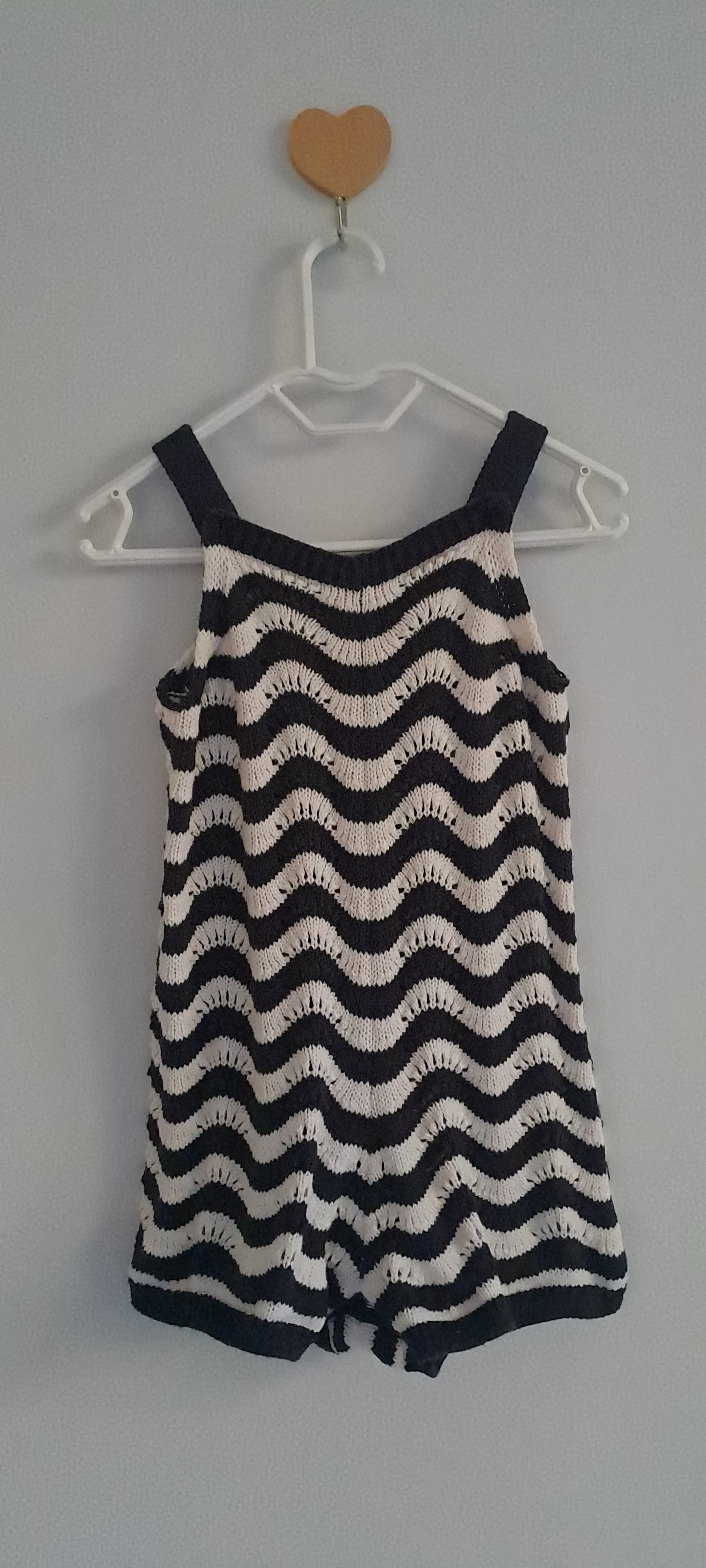 Baby Gap Unisex Navy & White Chevron Crochet Knit Romper 3-6 Months