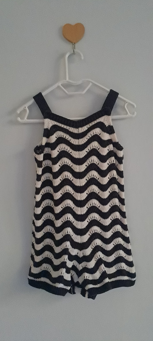 Baby Gap Unisex Navy & White Chevron Crochet Knit Romper 3-6 Months