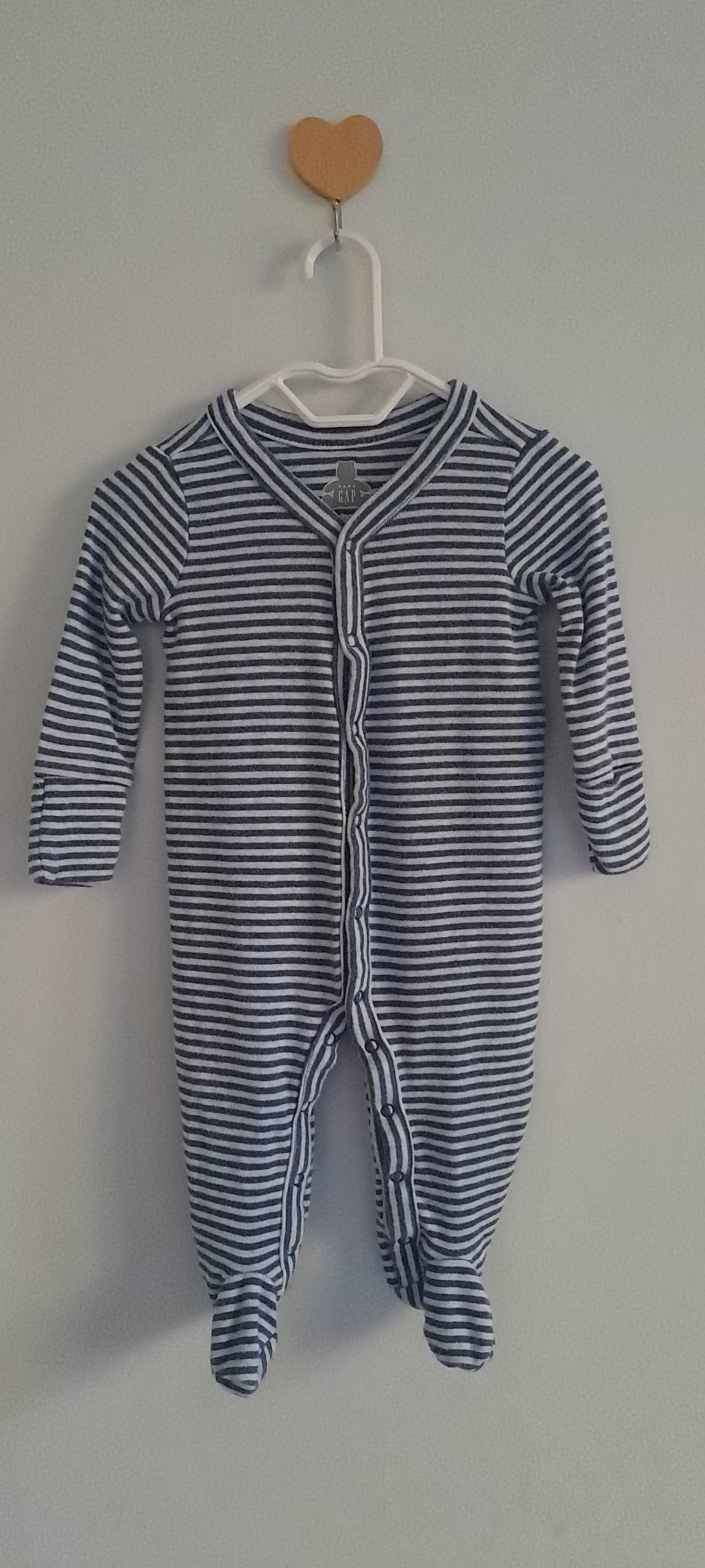 Baby Gap Unisex Grey & White Striped Footed Sleepsuit 0-3 Months