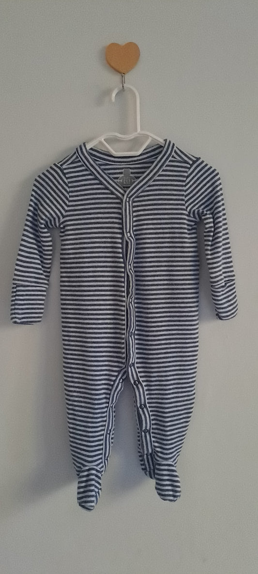Baby Gap Unisex Grey & White Striped Footed Sleepsuit 0-3 Months
