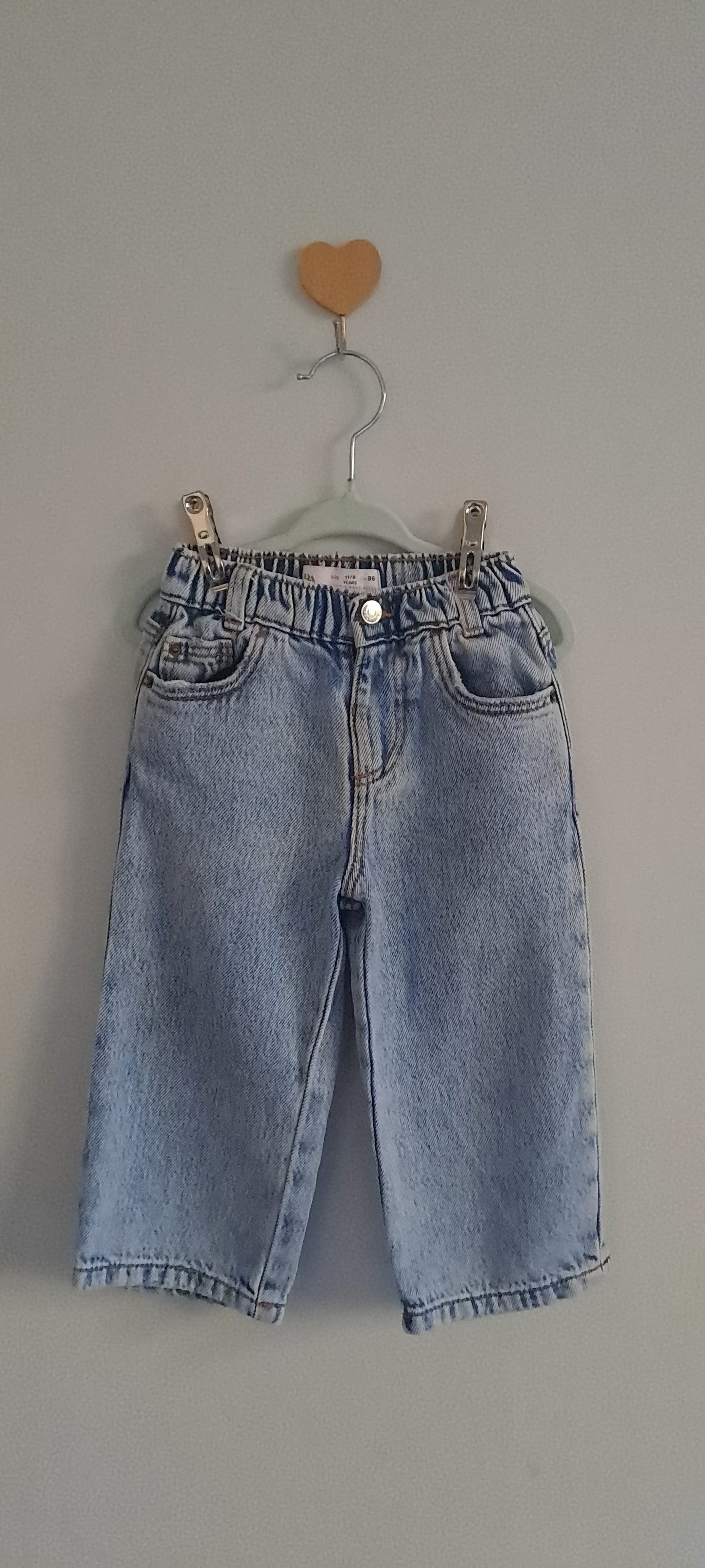 Zara Kids Unisex Light Wash Wide Leg Paperbag Denim Jeans 12-18 Months